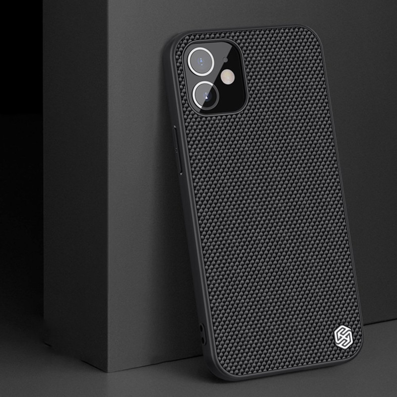 Nillkin Textured Case tvirtas sustiprintas dėklas su gelio rėmeliu ir nailonine nugara, skirtas iPhone 12 mini juodai