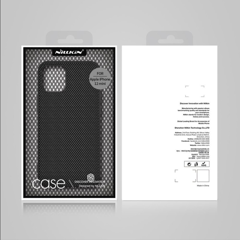 Nillkin Textured Case tvirtas sustiprintas dėklas su gelio rėmeliu ir nailonine nugara, skirtas iPhone 12 mini juodai
