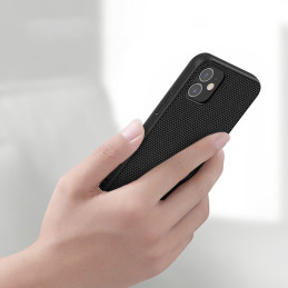 Nillkin Textured Case tvirtas sustiprintas dėklas su gelio rėmeliu ir nailonine nugara, skirtas iPhone 12 mini juodai