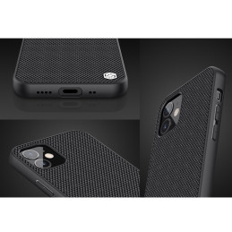 Nillkin Textured Case tvirtas sustiprintas dėklas su gelio rėmeliu ir nailonine nugara, skirtas iPhone 12 mini juodai