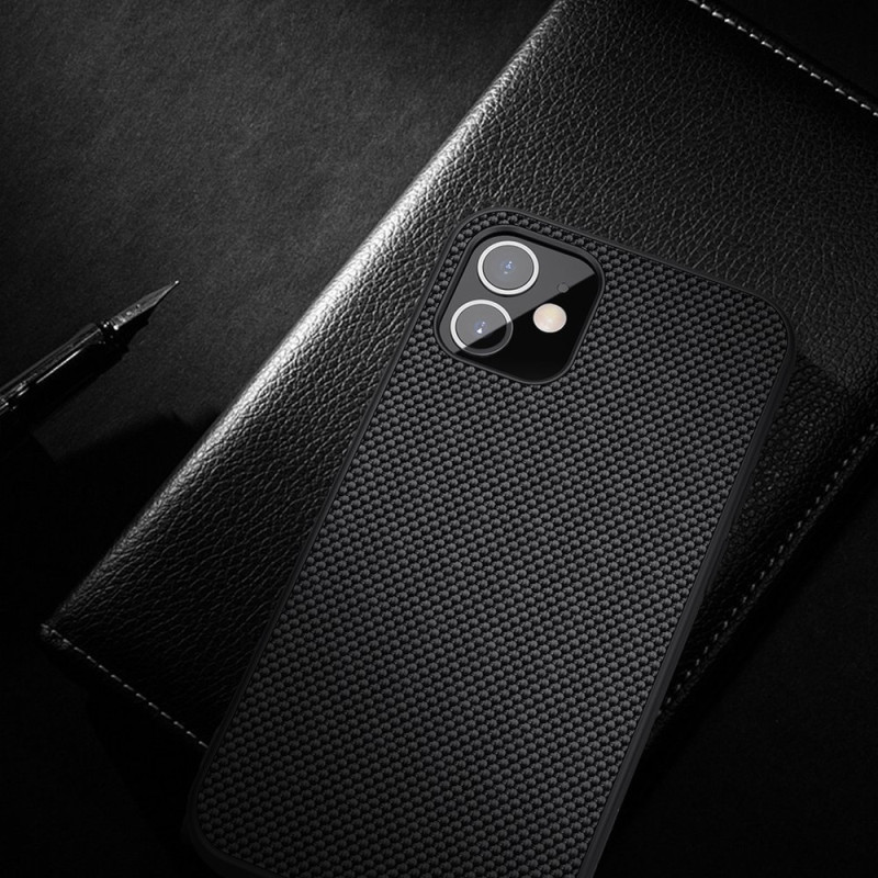Nillkin Textured Case tvirtas sustiprintas dėklas su gelio rėmeliu ir nailonine nugara, skirtas iPhone 12 mini juodai