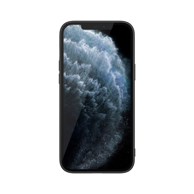 Nillkin Textured Case tvirtas sustiprintas dėklas su gelio rėmeliu ir nailonine nugara, skirtas iPhone 12 Pro Max juodai