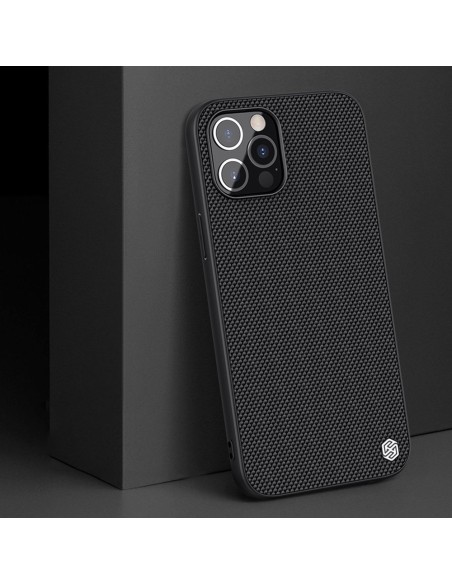 Nillkin Textured Case tvirtas sustiprintas dėklas su gelio rėmeliu ir nailonine nugara, skirtas iPhone 12 Pro Max juodai Nillkin Textured Case tvirtas sustiprintas dėklas su gelio rėmeliu ir nailonine nugara, skirtas iPhone 12 Pro Max juodai