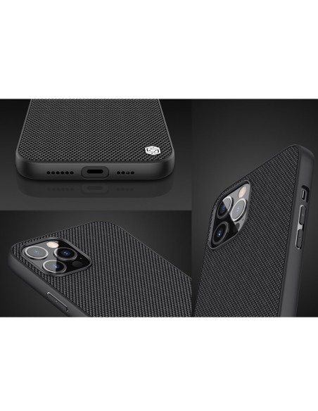 Nillkin Textured Case tvirtas sustiprintas dėklas su gelio rėmeliu ir nailonine nugara, skirtas iPhone 12 Pro Max juodai Nillkin Textured Case tvirtas sustiprintas dėklas su gelio rėmeliu ir nailonine nugara, skirtas iPhone 12 Pro Max juodai