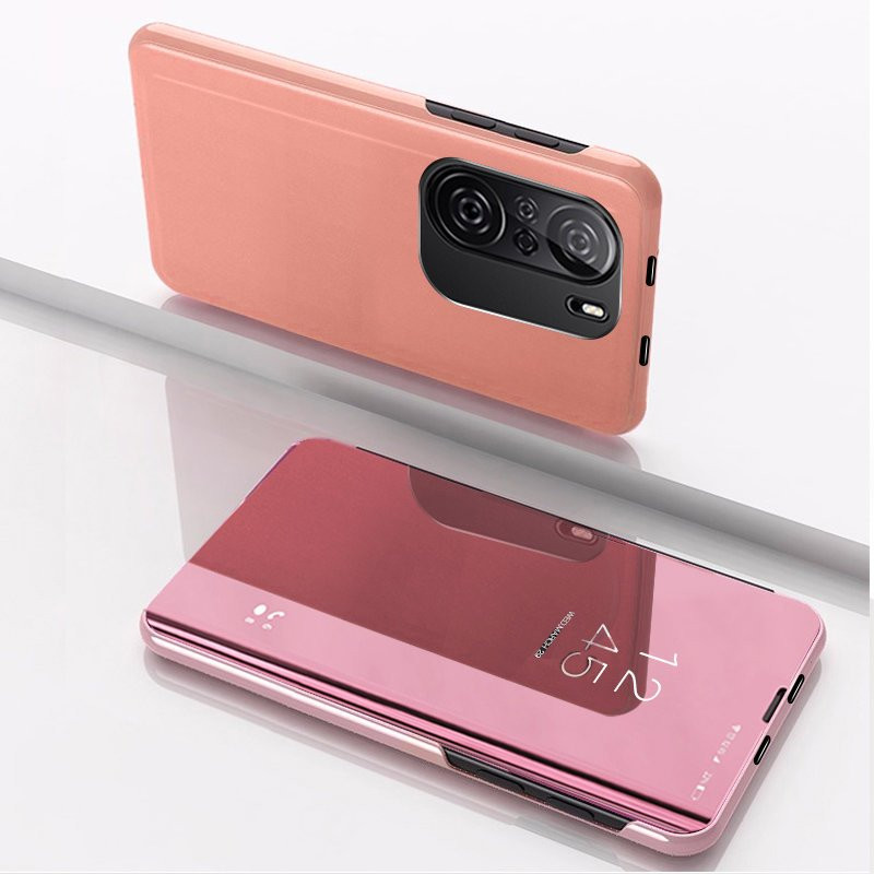 „Clear View“ dėklas Xiaomi Redmi K40 Pro+ / K40 Pro / K40 / Poco F3 rožinis