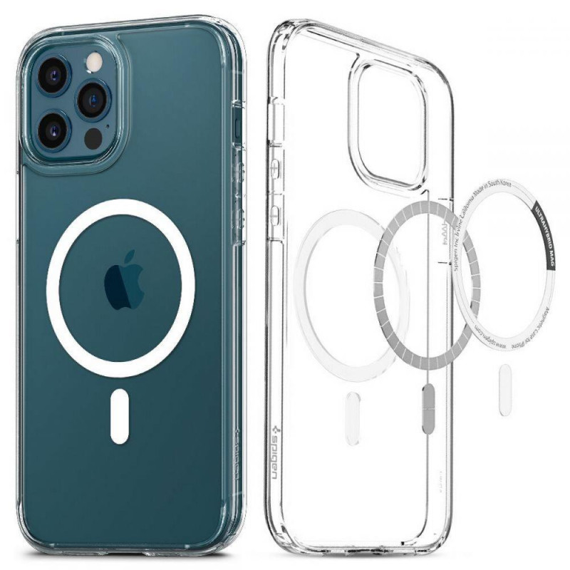 Spigen Ultra Hybrid Mag dėklas su MagSafe, skirtas iPhone 12 Pro Max - baltas