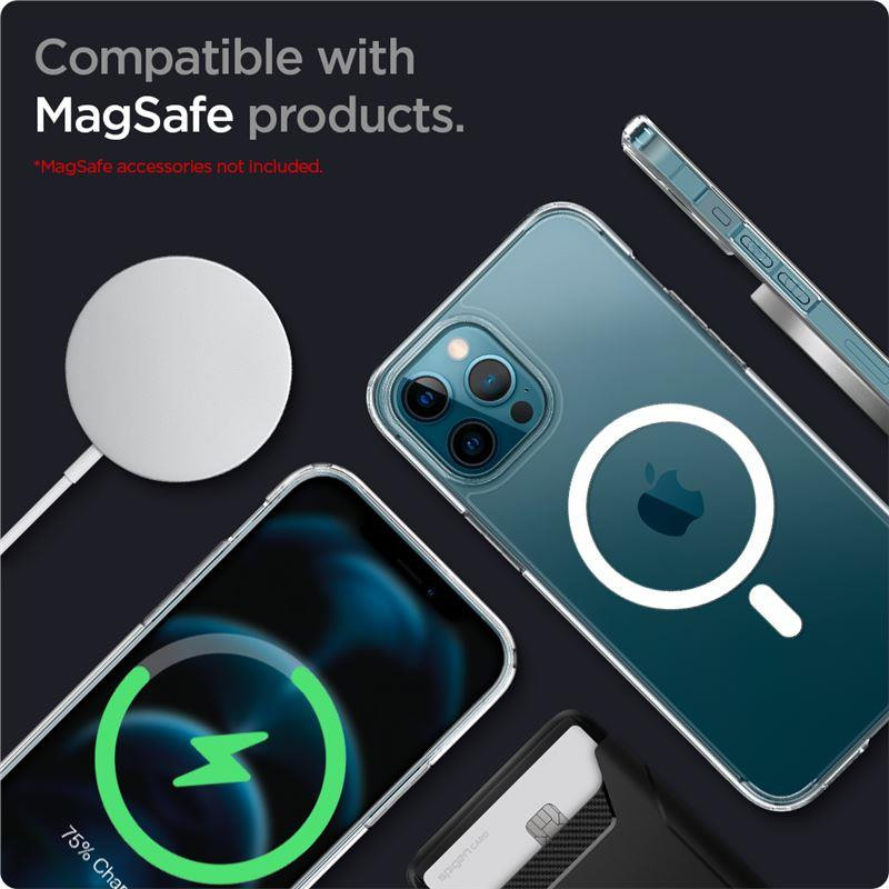 Spigen Ultra Hybrid Mag dėklas su MagSafe, skirtas iPhone 12 Pro Max - baltas