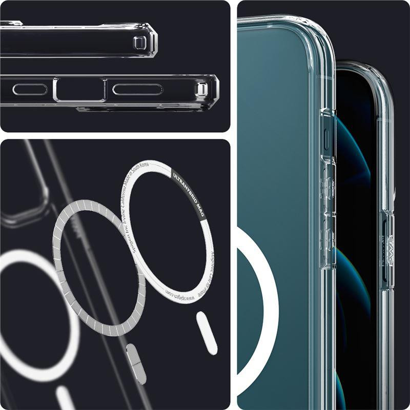 Spigen Ultra Hybrid Mag dėklas su MagSafe, skirtas iPhone 12 Pro Max - baltas