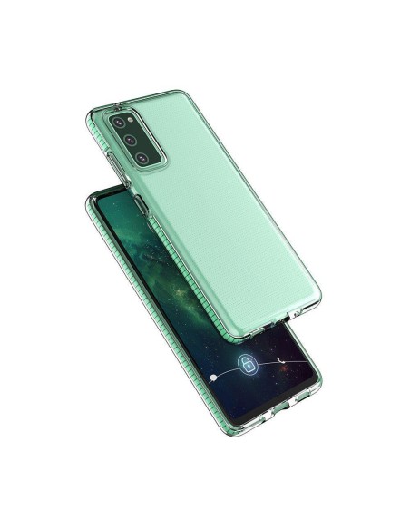 Spring Case padengtas gelio dėklas su spalvingu rėmeliu, skirtas Samsung Galaxy A02s EU juodai