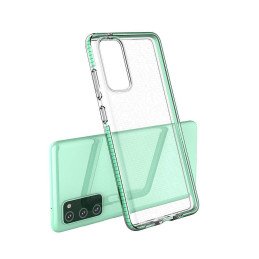 Spring Case padengtas gelio dėklas su spalvingu rėmeliu, skirtas Samsung Galaxy A12 / Galaxy M12 juodas