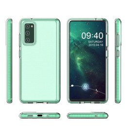 Spring Case padengtas gelio dėklas su spalvingu rėmeliu, skirtas Samsung Galaxy A12 / Galaxy M12 tamsiai rožinės spalvos
