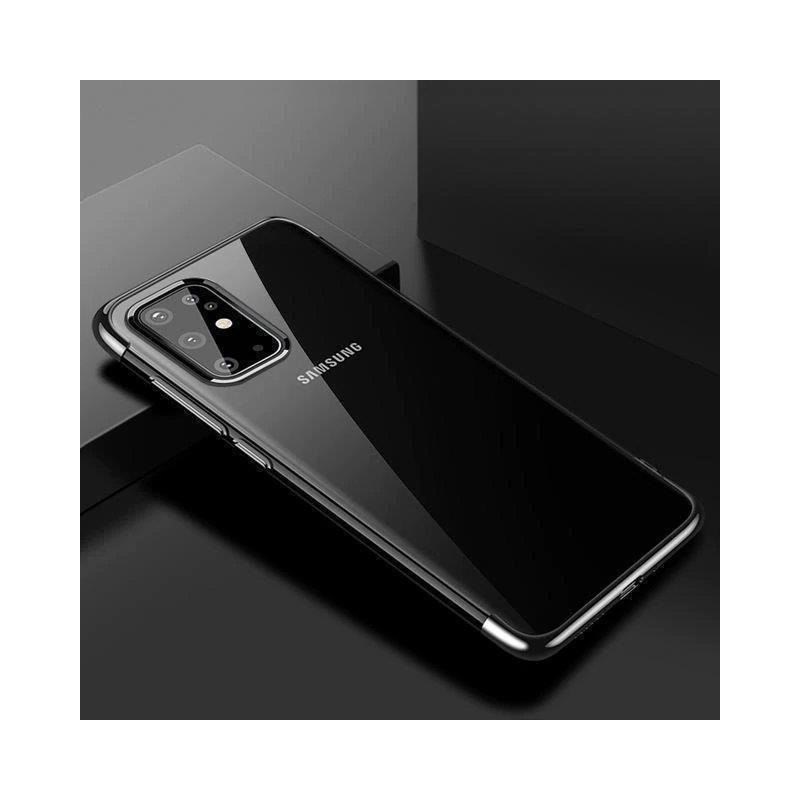 Skaidrus spalvotas gelinis dėklas su metaliniu rėmeliu, skirtas Samsung Galaxy A72 4G black
