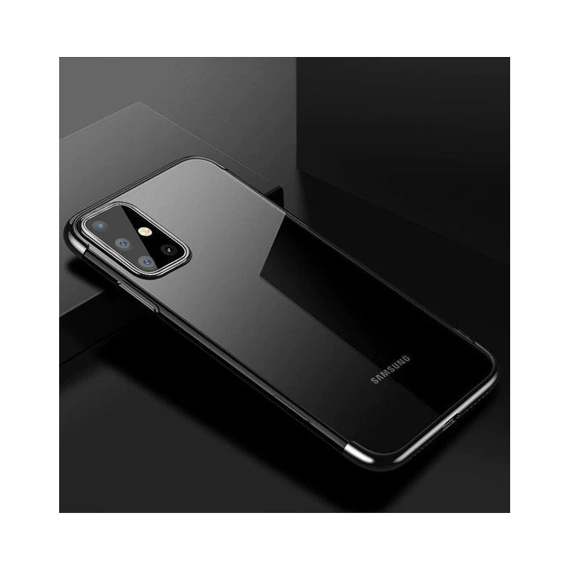 Skaidrus spalvotas gelinis dėklas su metaliniu rėmeliu, skirtas Samsung Galaxy A72 4G black