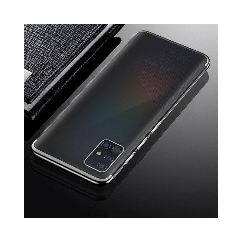Skaidrus spalvotas gelinis dėklas su metaliniu rėmeliu, skirtas Samsung Galaxy A72 4G black