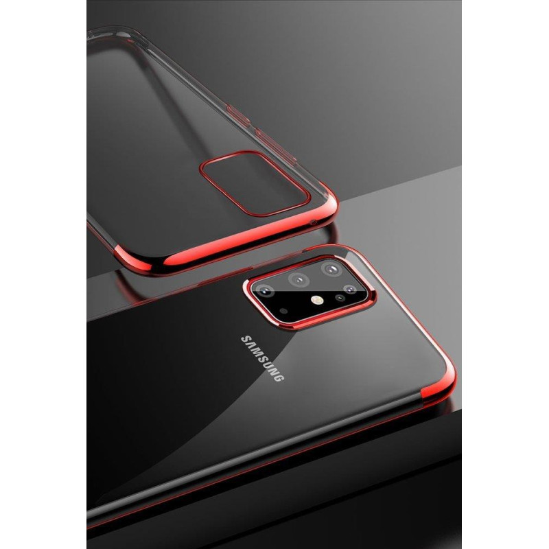 Skaidrus spalvotas gelinis dėklas su metaliniu rėmeliu, skirtas Samsung Galaxy A72 4G black