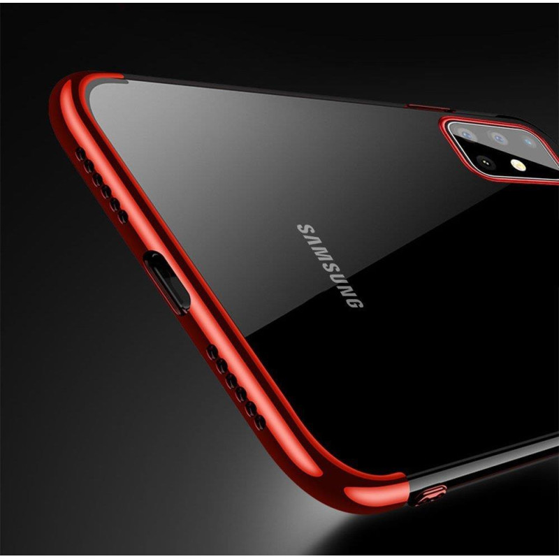 Skaidrus spalvotas gelinis dėklas su metaliniu rėmeliu, skirtas Samsung Galaxy A72 4G black