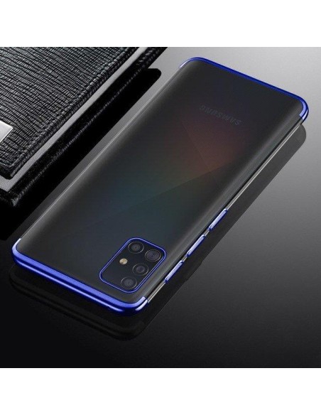 Skaidrios spalvos gelinis dėklas su metaliniu rėmeliu, skirtas Samsung Galaxy A72 4G mėlynai