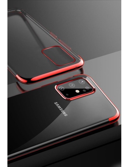 Skaidrios spalvos gelinis dėklas su metaliniu rėmeliu, skirtas Samsung Galaxy A72 4G mėlynai