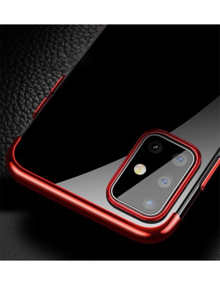 Skaidrios spalvos gelinis dėklas su metaliniu rėmeliu, skirtas Samsung Galaxy A72 4G mėlynai