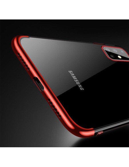 Skaidrios spalvos gelinis dėklas su metaliniu rėmeliu, skirtas Samsung Galaxy A72 4G mėlynai