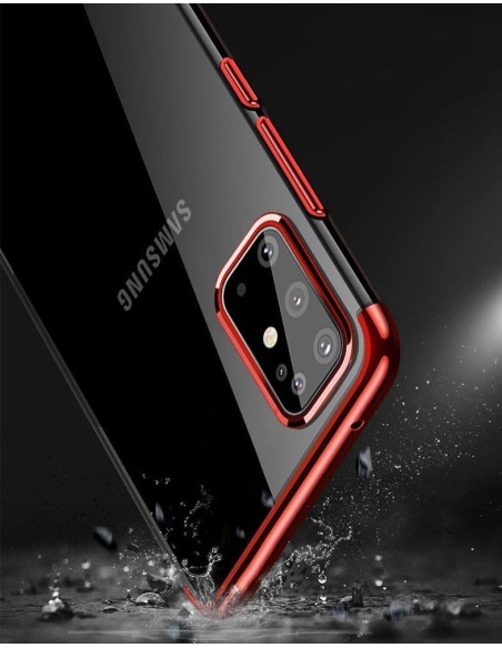 Skaidrios spalvos gelinis dėklas su metaliniu rėmeliu, skirtas Samsung Galaxy A72 4G mėlynai