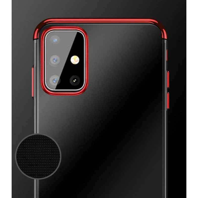 Skaidrios spalvos gelinis dėklas su metaliniu rėmeliu, skirtas Samsung Galaxy A72 4G mėlynai