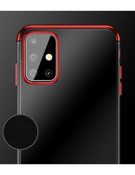 Skaidrios spalvos gelinis dėklas su metaliniu rėmeliu, skirtas Samsung Galaxy A72 4G mėlynai