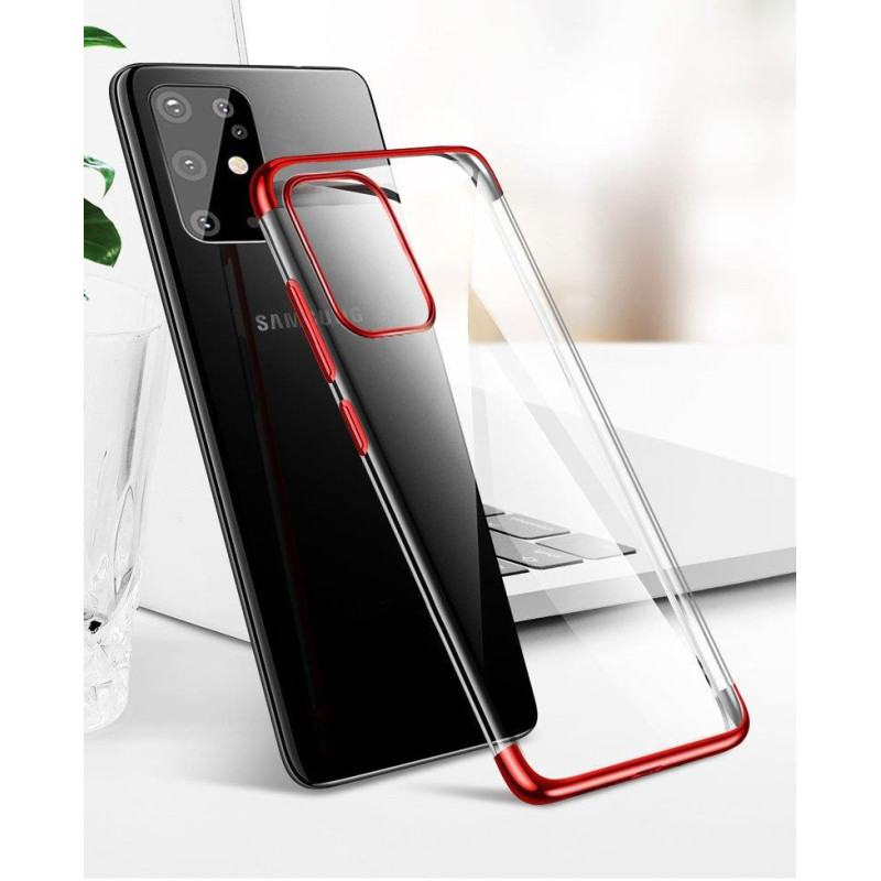 Skaidrios spalvos gelinis dėklas su metaliniu rėmeliu, skirtas Samsung Galaxy A72 4G mėlynai