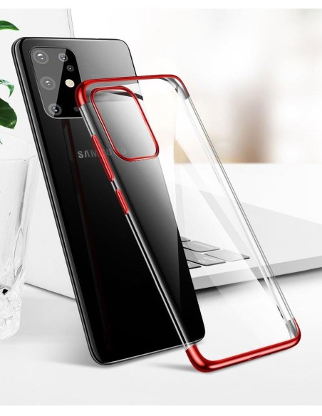 Skaidrios spalvos gelinis dėklas su metaliniu rėmeliu, skirtas Samsung Galaxy A72 4G mėlynai