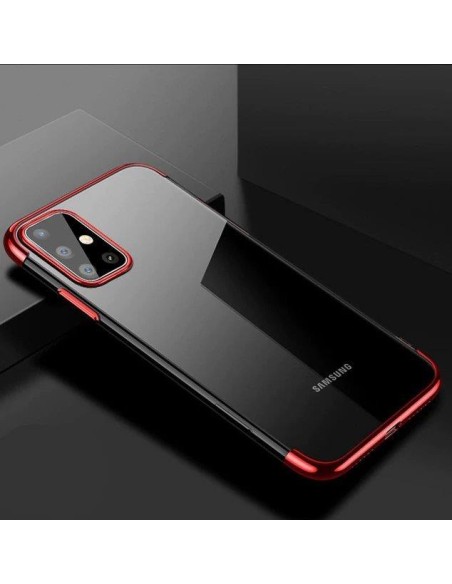 Skaidrios spalvos dėklas, gelio dangtelis, dėklas su metaliniu rėmeliu, skirtas Samsung Galaxy A72 4G red Skaidrios spalvos dėklas, gelio dangtelis, dėklas su metaliniu rėmeliu, skirtas Samsung Galaxy A72 4G red