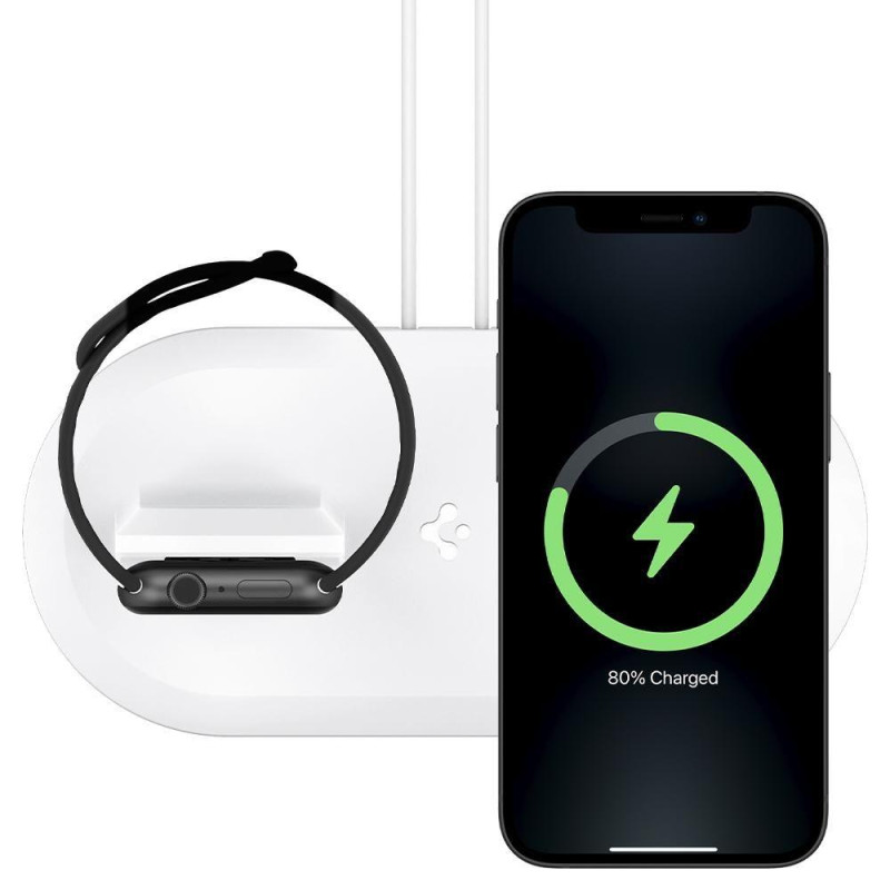 Spigen Magfit Duo indukcinis įkroviklis Apple MagSafe / Apple Watch - baltas