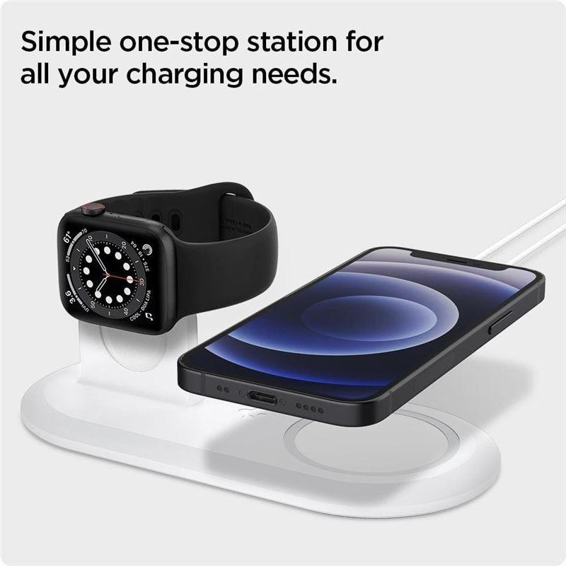 Spigen Magfit Duo indukcinis įkroviklis Apple MagSafe / Apple Watch - baltas