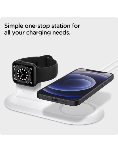 Spigen Magfit Duo indukcinis įkroviklis Apple MagSafe / Apple Watch - baltas