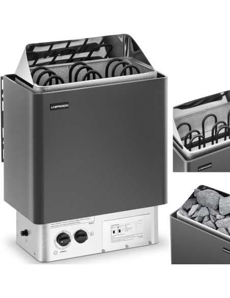 Elektrinė pirties krosnelė su įmontuotu valdymu 3-6 m3 iki 110C 400 V 4,5 kW juodas sidabras Elektrinė pirties krosnelė su įmontuotu valdymu 3-6 m3 iki 110C 400 V 4,5 kW juodas sidabras