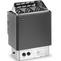 Elektrinė pirties krosnelė su įmontuotu valdymu 3-6 m3 iki 110C 400 V 4,5 kW juodas sidabras