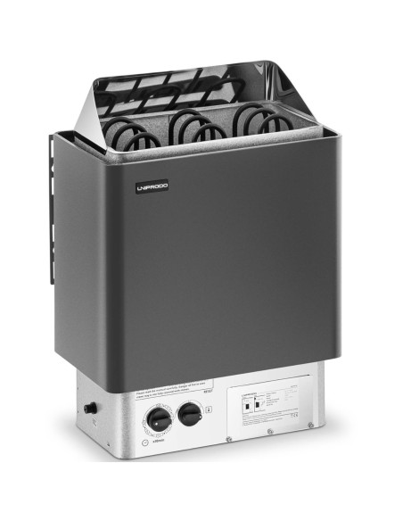 Elektrinė pirties krosnelė su įmontuotu valdymu 3-6 m3 iki 110C 400 V 4,5 kW juodas sidabras Elektrinė pirties krosnelė su įmontuotu valdymu 3-6 m3 iki 110C 400 V 4,5 kW juodas sidabras