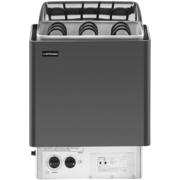 Elektrinė pirties krosnelė su įmontuotu valdymu 3-6 m3 iki 110C 400 V 4,5 kW juodas sidabras