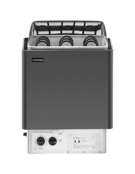 Elektrinė pirties krosnelė su įmontuotu valdymu 3-6 m3 iki 110C 400 V 4,5 kW juodas sidabras Elektrinė pirties krosnelė su įmontuotu valdymu 3-6 m3 iki 110C 400 V 4,5 kW juodas sidabras