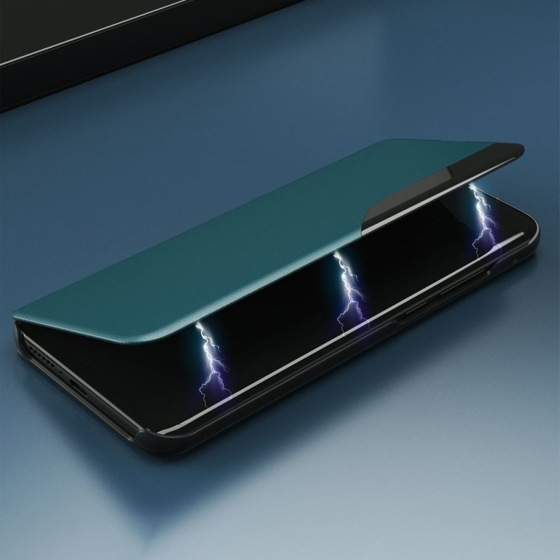 Eco Leather View Case elegantiškas atverčiamas dėklas su stovo funkcija, skirtas Samsung Galaxy S21 FE juodas