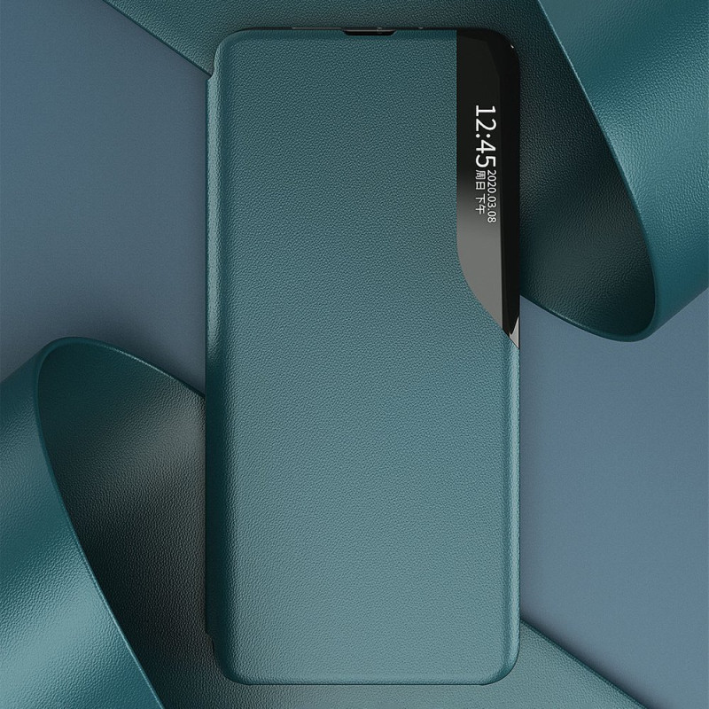 Eco Leather View Case elegantiškas atverčiamas dėklas su stovo funkcija, skirtas Samsung Galaxy S21 FE juodas
