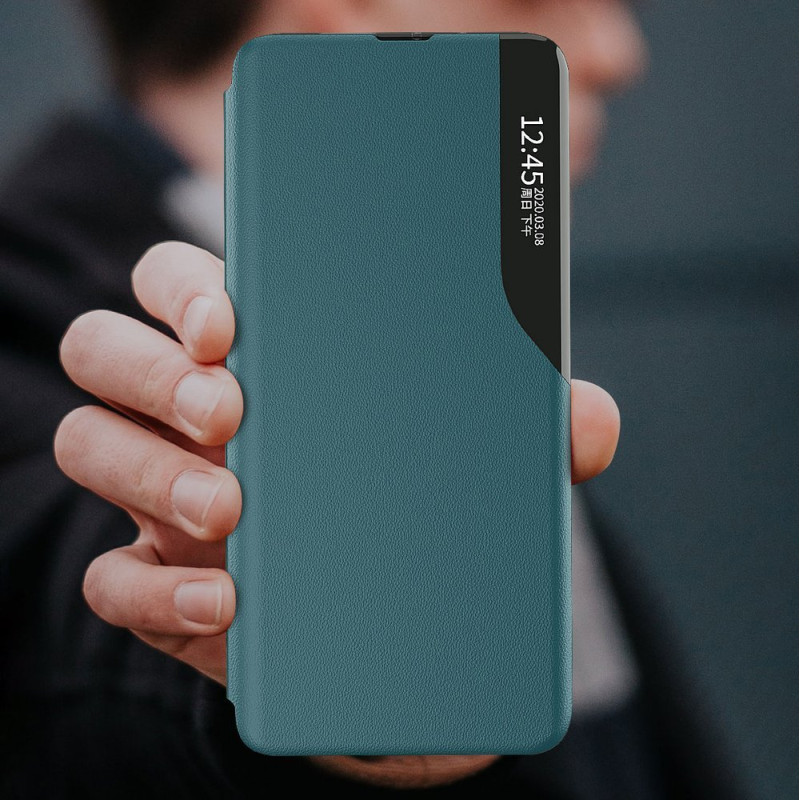 Eco Leather View Case elegantiškas atverčiamas dėklas su stovo funkcija, skirtas Samsung Galaxy S21 FE juodas