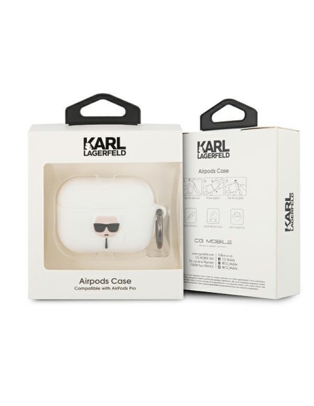 Karl Lagerfeld Silicone Ikonik dėklas, skirtas AirPods Pro - baltas Karl Lagerfeld Silicone Ikonik dėklas, skirtas AirPods Pro - baltas