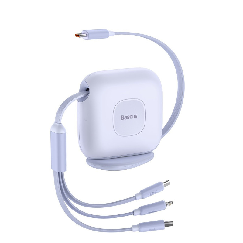 Kabelis ištraukiamas 3in1 USB-C microUSB iPhone Lightning 1,7m violetinė