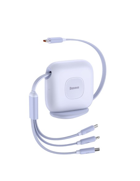 Kabelis ištraukiamas 3in1 USB-C microUSB iPhone Lightning 1,7m violetinė Kabelis ištraukiamas 3in1 USB-C microUSB iPhone Lightning 1,7m violetinė