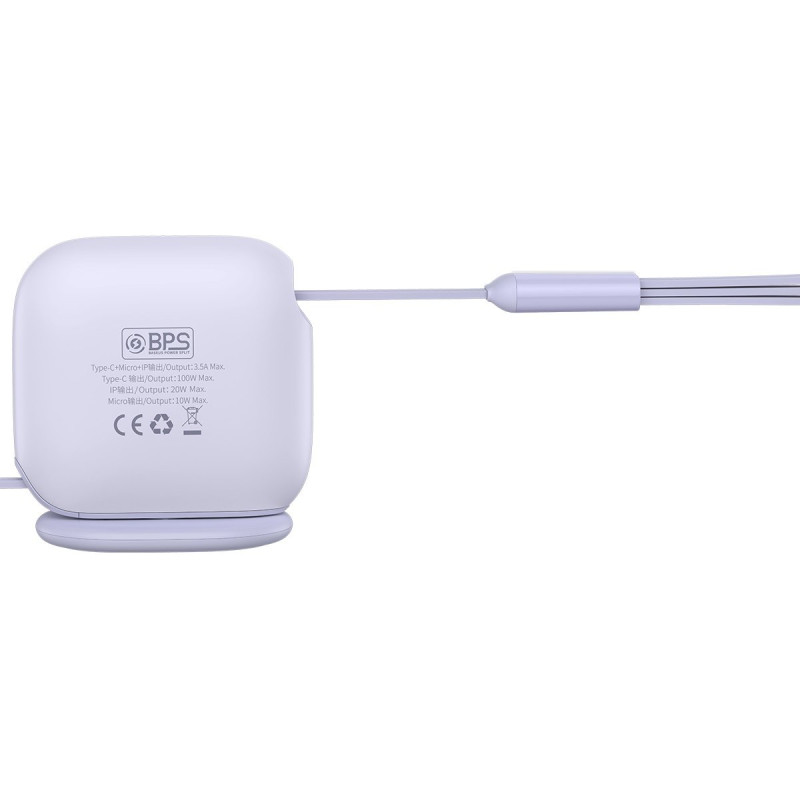 Kabelis ištraukiamas 3in1 USB-C microUSB iPhone Lightning 1,7m violetinė