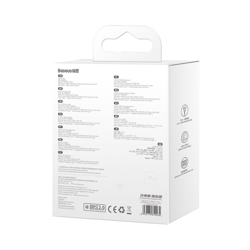 Kabelis ištraukiamas 3in1 USB-C microUSB iPhone Lightning 1,7m violetinė