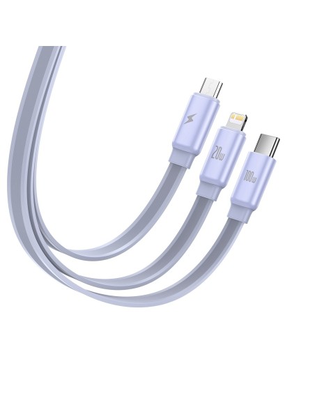 Kabelis ištraukiamas 3in1 USB-C microUSB iPhone Lightning 1,7m violetinė Kabelis ištraukiamas 3in1 USB-C microUSB iPhone Lightning 1,7m violetinė
