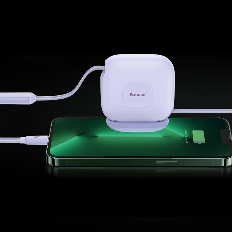 Kabelis ištraukiamas 3in1 USB-C microUSB iPhone Lightning 1,7m violetinė