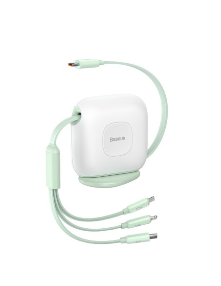 Kabelis ištraukiamas 3in1 USB-C microUSB iPhone Lightning 1,7m žalias Kabelis ištraukiamas 3in1 USB-C microUSB iPhone Lightning 1,7m žalias