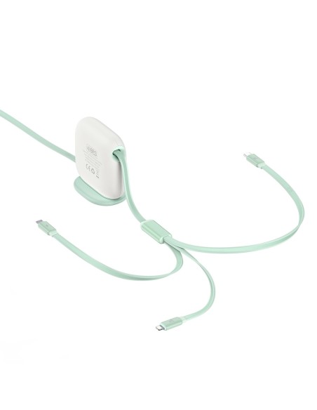 Kabelis ištraukiamas 3in1 USB-C microUSB iPhone Lightning 1,7m žalias Kabelis ištraukiamas 3in1 USB-C microUSB iPhone Lightning 1,7m žalias